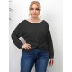 Plus Size Solid Twisted Boatneck Long Sleeve Tops