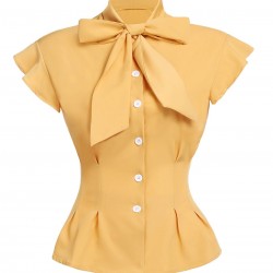 Yellow  Bow Solid Blouse Top