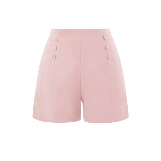 Pink  Button Solid Shorts