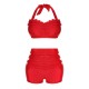 Red  Button Ruffles Halter Swimsuit