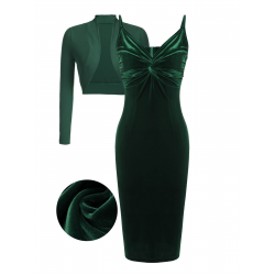 Pre-Sale 2PCS Green  Velvet Bodycon Dress