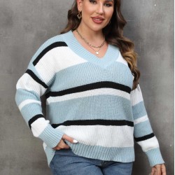 Plus Size  Yarn-Dyed Jacquard Striped Sweater