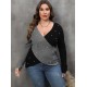 Plus Size  V-Neck Cross Sweater With Pearl