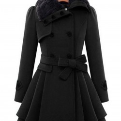 Christmas Fur Collar Waisted Woolen Coat