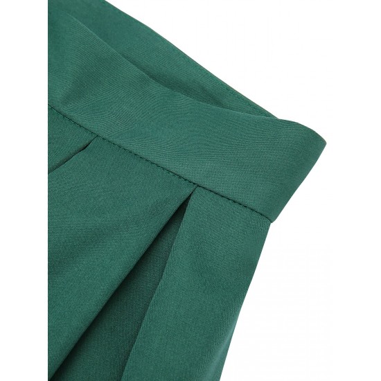 Green  Solid Pleated Skirts