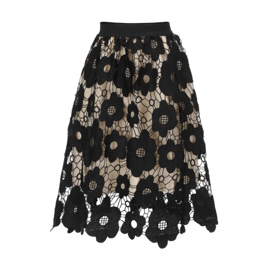  Floral Hollowed-out A-Line Skirt