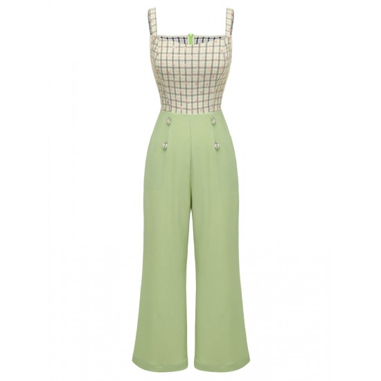 Green  Plaid Dots Strap Jumpsuit