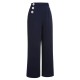 Pre-Sale Dark Blue  Solid Button Straight Pants