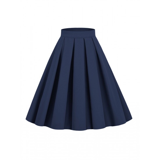  Solid Pleated Skirt