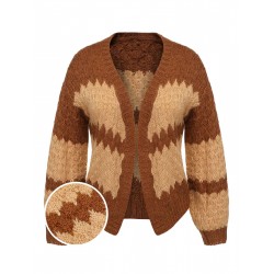 Brown  Patchwork Long Sleeve Sweater