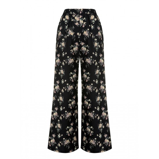 Black  Antique Floral Wide-Leg Pants