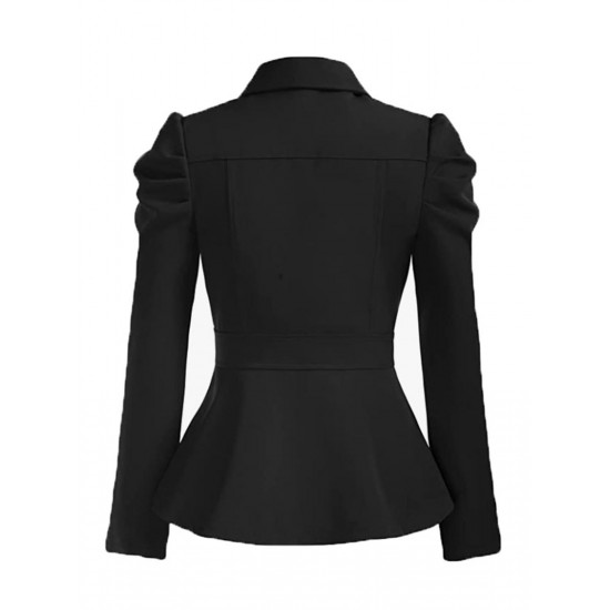 Black  Solid Gigot Sleeves Blazer