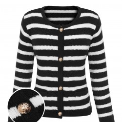 Black & White  Stripe Knitted Cardigan