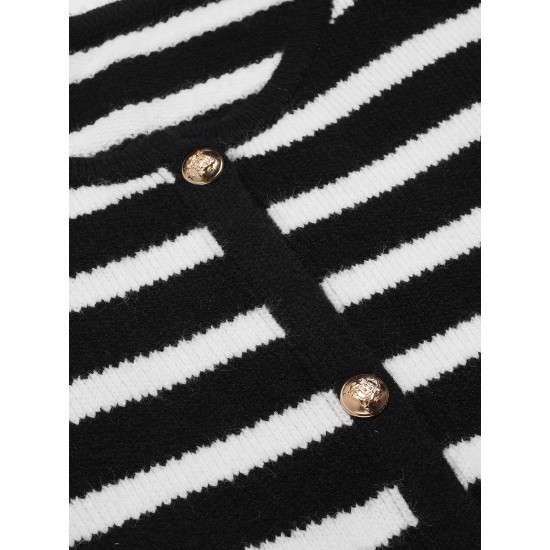 Black & White  Stripe Knitted Cardigan