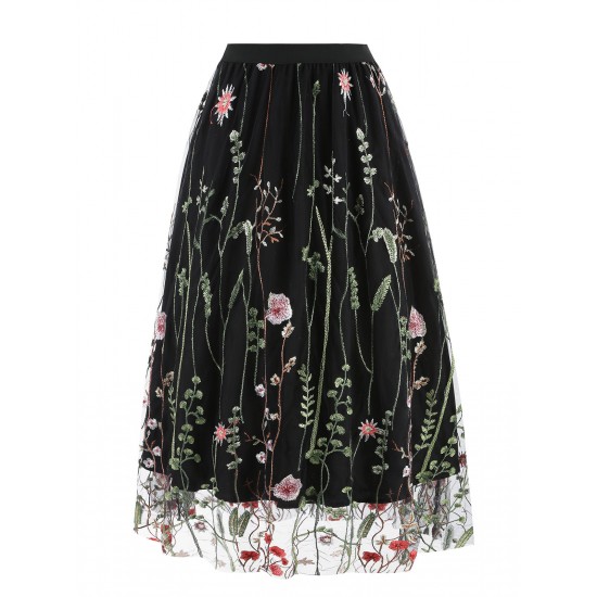  Floral Embroidered Mesh Skirt