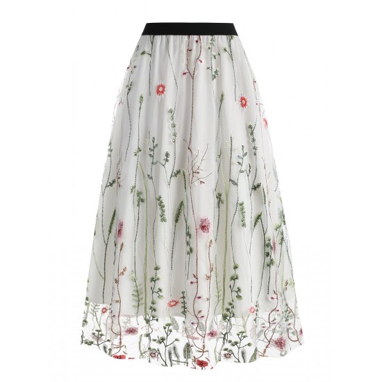  Floral Embroidered Mesh Skirt