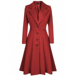  Solid Lapel Long Sleeve Coat