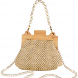 Handmade Straw Pearl Chain Handbag & Crossbody Bag