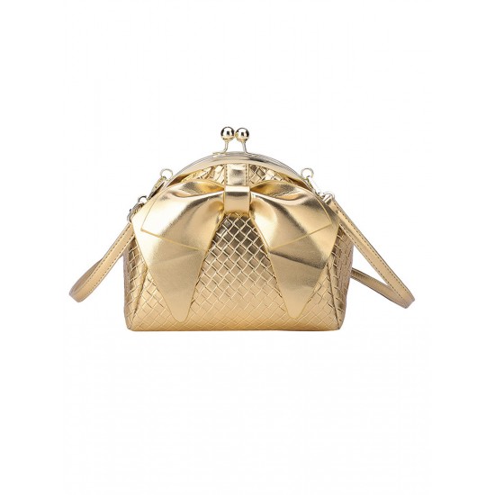 Bow Woven Textured Clutch Crossbody Bag