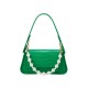 Pearl Chain Imitation Crocodile Leather Shoulder Bag