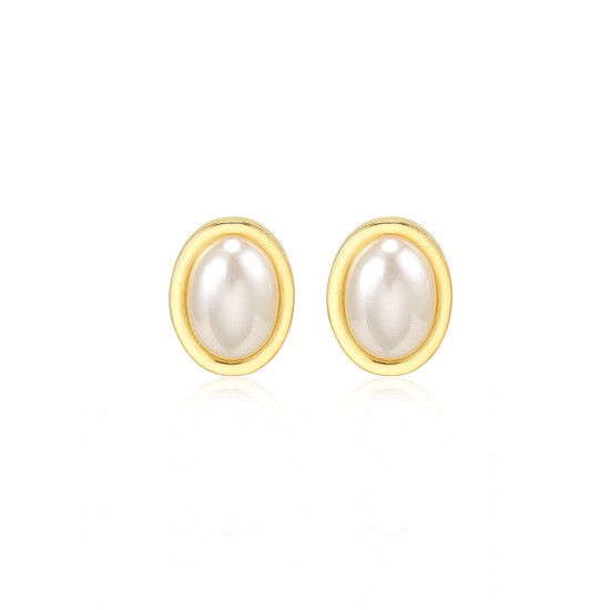 Alloy Oval Pearl Earrings