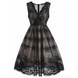 Black  Lace Floral Swing Dress