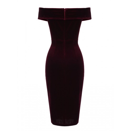 Wine Red  Velvet Bodycon Vintage Dress