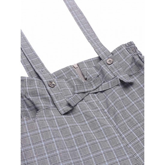 Gray  Plaids Suspender Pants