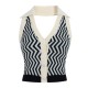 Black  Knitting Stripes Halter Button Tops