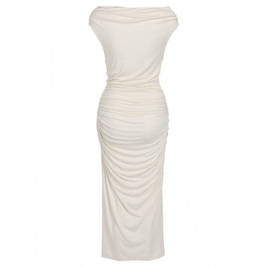 Ivory  Cap Sleeve Slim Pleated Dress