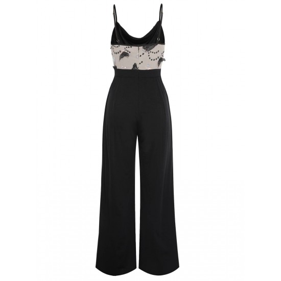 Black  Strap Butterfly Lace Patchwork Jumpsuit