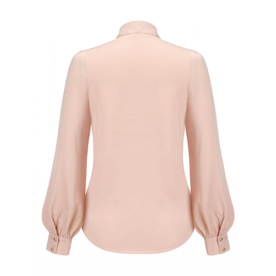 Pale Pink  Bowtie Collar Satin Tops