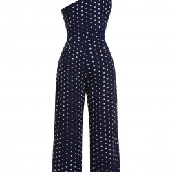 Navy Blue  One-shoulder Dot Jumpsuit