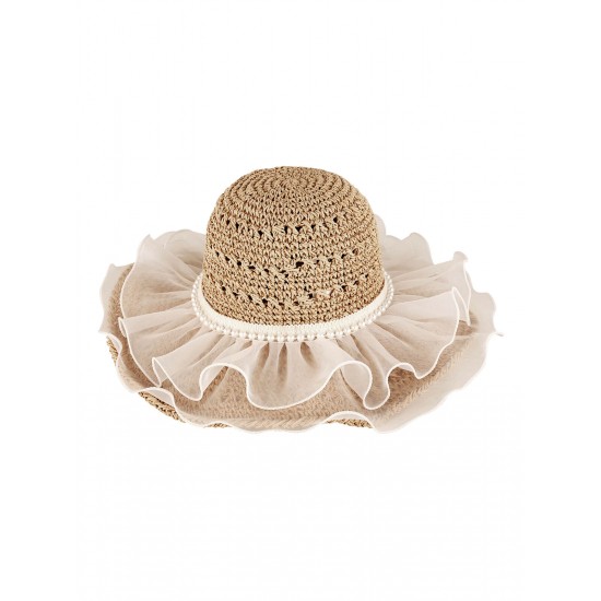 Handmade Ruffia Straw Organza Sun Hat