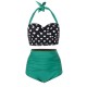  Polka Dot Halter Pleated Bikini