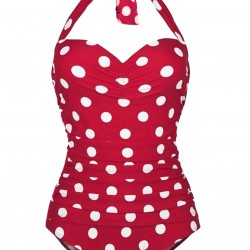  Halter Polka Dot One-Piece Swimsuit