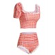 2PCS  Plaid Lace Patchwork Swimsuit