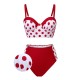 Red  Polka Dot Pleated Swimsuit