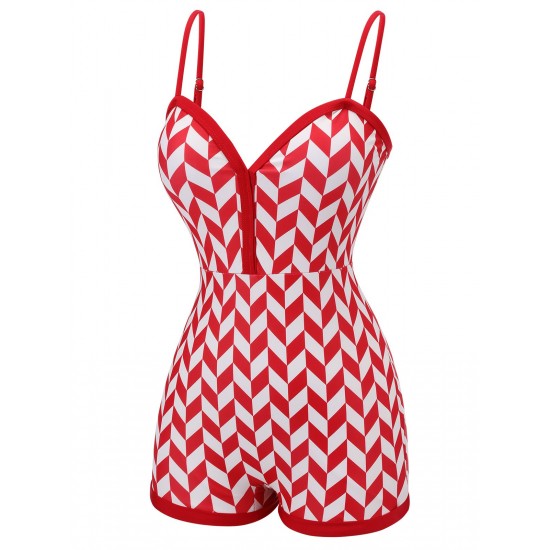 Red  Diamond Plaid Heart Collar Swimsuit