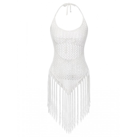 White  Grid Halter Cover Up