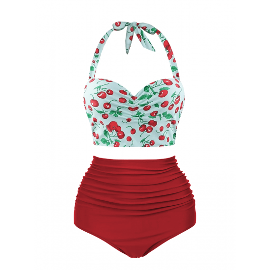  Red Cherry Halter Swimsuit