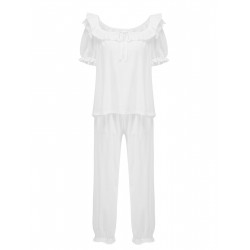 White Modal Puff Sleeve Bib Pajama Set