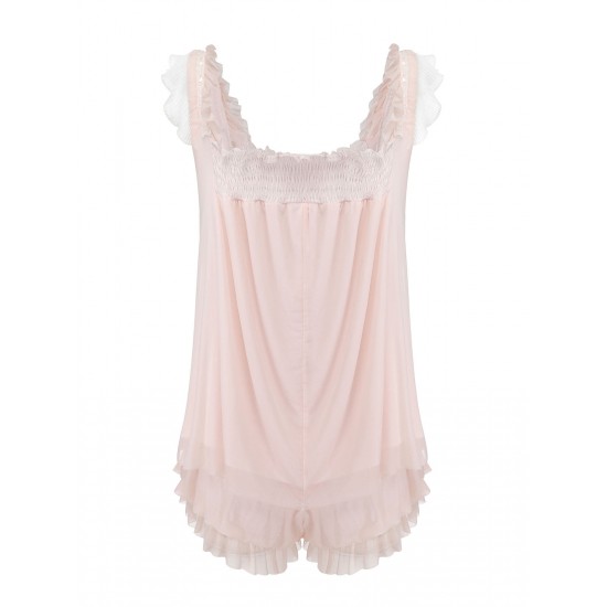 Pink  Ruffle Neck Short Pajamas